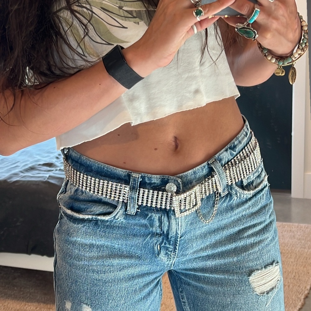 Rhinestone Belt with Chain Accent